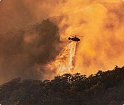 Helicopter dropping water on a forest fire