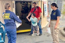 Following Hurricane Helene, ASPR's Jennifer Sawicky and Lindsey Corrente help Brandon Pitman get life-saving medication for his son Gabriel.